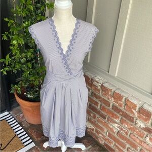 BCBG MaxAzaria Blue Striped Embroidered Dress sz 2